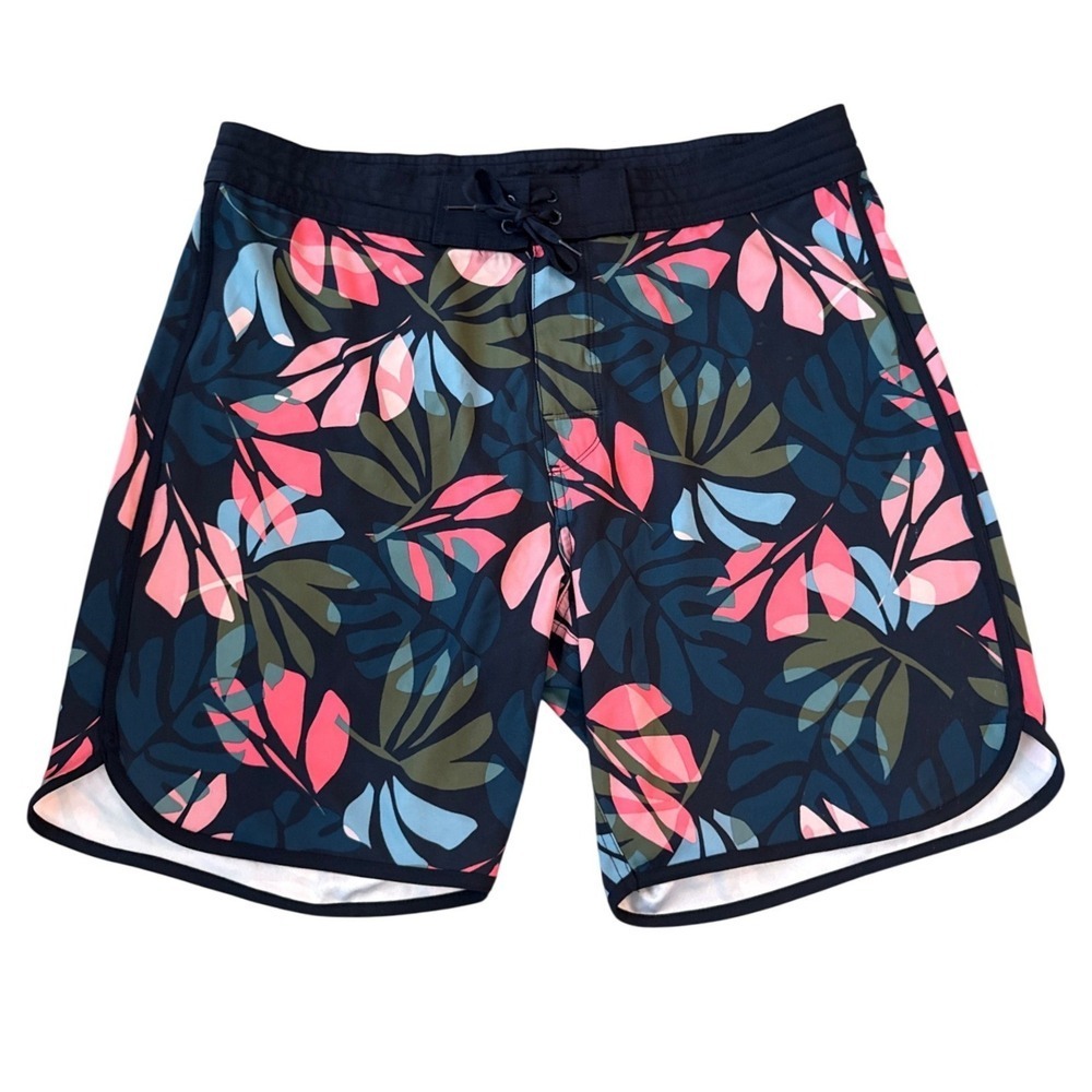 Old Navy Mens Tropical Leaf Board Shorts Navy Pink Size 36 Swim Trunks